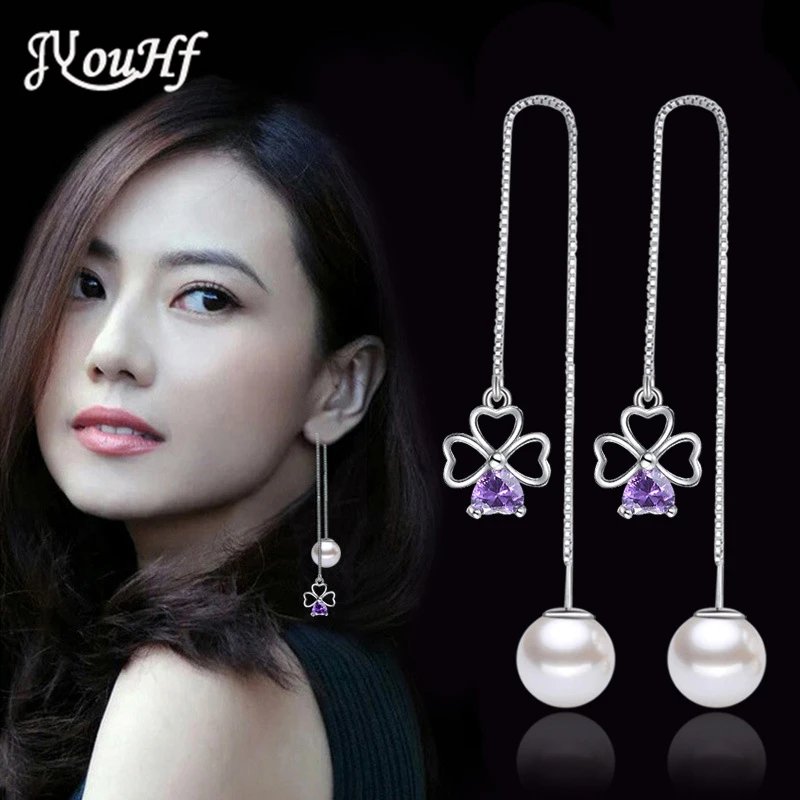 JYouHF 925 Sterling Silver Long Lucky Flower Drop Earrings Jewelry for Women Exquisite 10mm Pearl Wedding Party Earrings Gifts
JYouHF 925 Sterling Silver Long Lucky Flower Drop Earrings Jewelry for Women Exquisite 10mm Pearl Wedding Party Earrings Gifts
