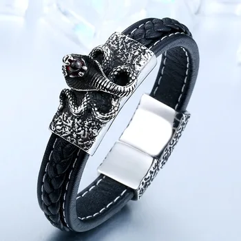 SKA Pulsera Mens Bangles Jewelry Bracelet Leather Snake Shape Titanium Steel Carved Bijoux Punk Bracelets For Men BC-L011
SKA Pulsera Mens Bangles Jewelry Bracelet Leather Snake Shape Titanium Steel Carved Bijoux Punk Bracelets For Men BC-L011