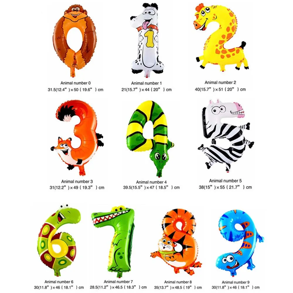 6 дюймовые фольгированные воздушные шары в виде животных с мультяшными цифрами