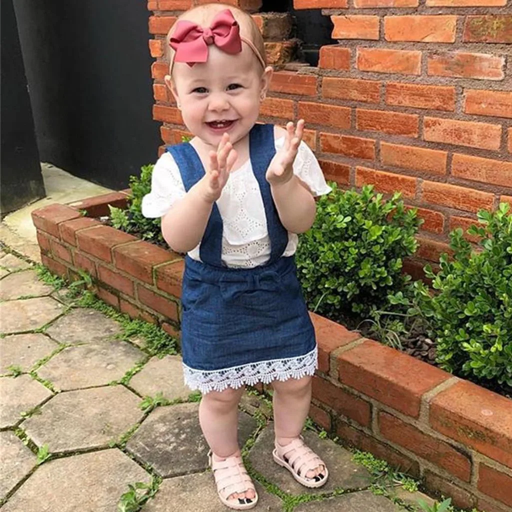 Toddler Kids Baby Girl Outfits Hollow T-shirt Tops+Lace Denim Overalls Skirt Set Kids Baby Girl Clothes Set
Toddler Kids Baby Girl Outfits Hollow T-shirt Tops+Lace Denim Overalls Skirt Set Kids Baby Girl Clothes Set