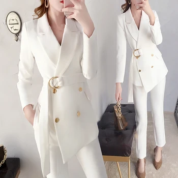 spring British style woman white pant suits Workwear suit fashion female Double-breasted Irregular Blazers jacket two-piece set
spring British style woman white pant suits Workwear suit fashion female Double-breasted Irregular Blazers jacket two-piece set