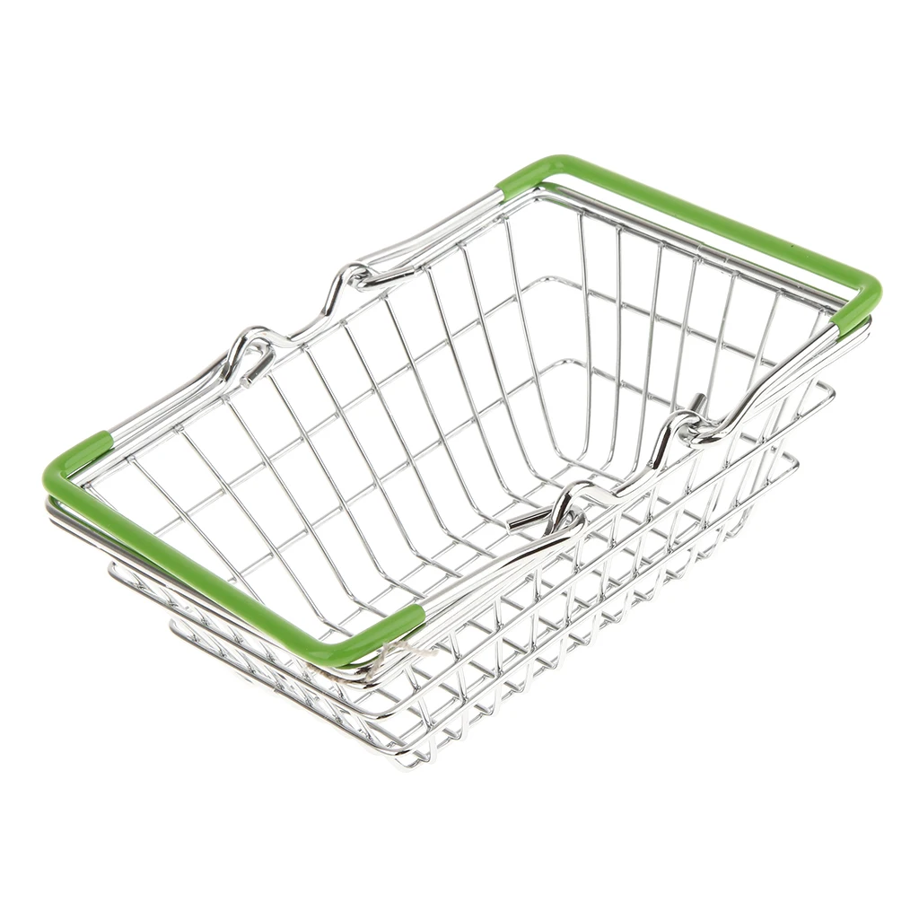 Red Small Metal Shopping Basket Table Storage Basket for Children Kids Role Pretend Play Toys Room Decoration