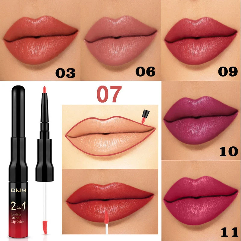 2-in-1 Double Head Lip Glosses Liner Matte Long Lasting Women Makeup Cosmetics OR88 | Красота и здоровье