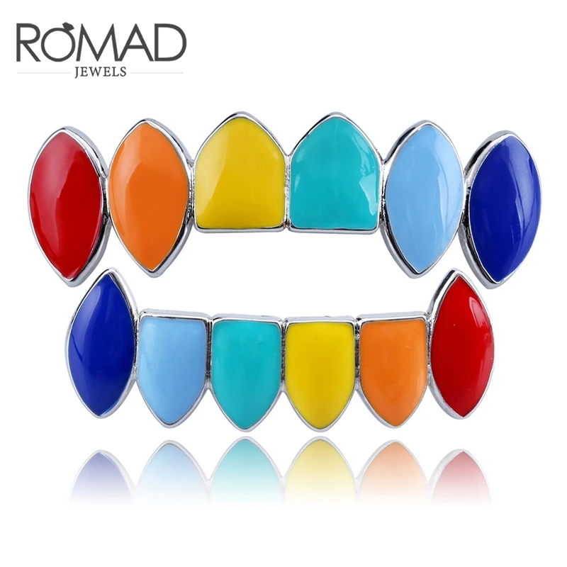ROMAD Hip Hop Rainbow Teeth Grillz Top&Bottom Colorful Grills Dental Halloween Vampire Teeth Party Tooth Caps body Jewerly R50
ROMAD Hip Hop Rainbow Teeth Grillz Top&Bottom Colorful Grills Dental Halloween Vampire Teeth Party Tooth Caps body Jewerly R50