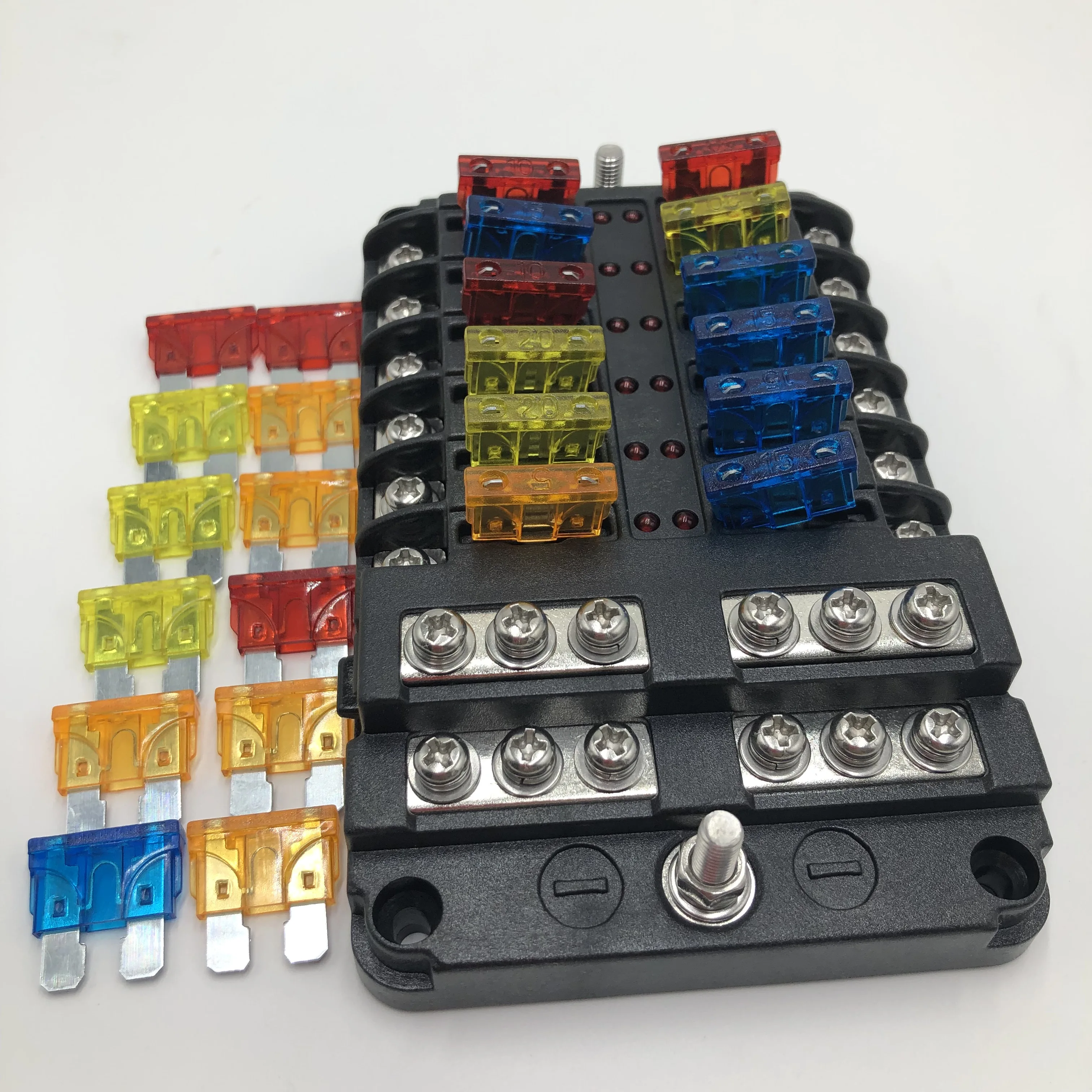12V 32V Plastic Cover Fuse Box Holder M5 Stud With LED Indicator Light 6 Ways 12 Ways Blade for Auto Car Boat Marine Trike
12V 32V Plastic Cover Fuse Box Holder M5 Stud With LED Indicator Light 6 Ways 12 Ways Blade for Auto Car Boat Marine Trike