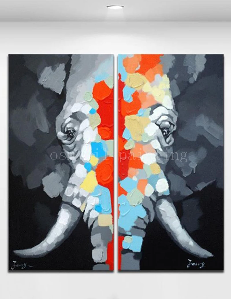 Hand Painted Indian Abstract Colorful Elephant Knife Oil Painting on Canvas Cartoon Animal Wall Art 2 Panles For Home Decoration
Hand Painted Indian Abstract Colorful Elephant Knife Oil Painting on Canvas Cartoon Animal Wall Art 2 Panles For Home Decoration