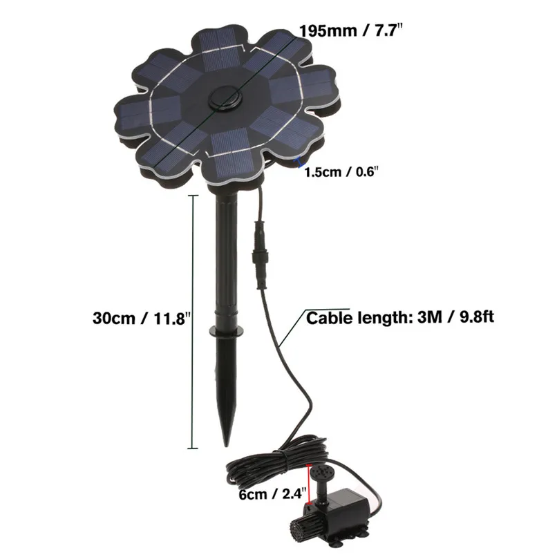 Petal Fountain Solar Pump Round Floating Fountain Bird Bath Garden Decoration Petal Fountain #4L16 (9)