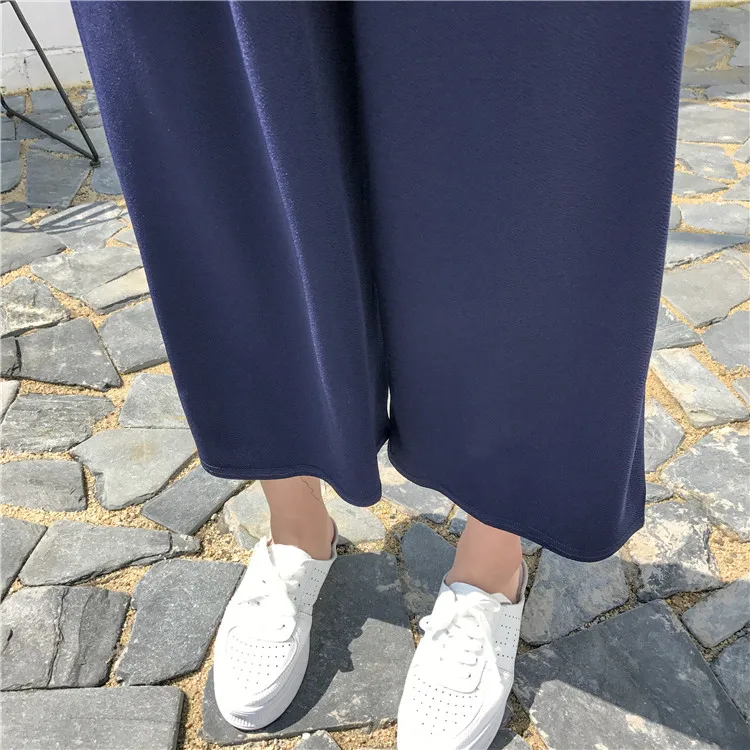 Plus Size - Casual Elastic Waist Loose Wide Leg Pants Preppy Style Trousers Female Palazzo Pants (Us 18W-20W)