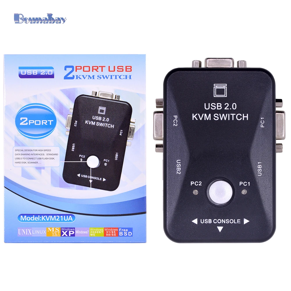 High Quality 2 Port USB 2.0 KVM Switch Switcher 1920*1440 VGA SVGA Switch Splitter Box for Keyboard Mouse Monitor Adapter
High Quality 2 Port USB 2.0 KVM Switch Switcher 1920*1440 VGA SVGA Switch Splitter Box for Keyboard Mouse Monitor Adapter