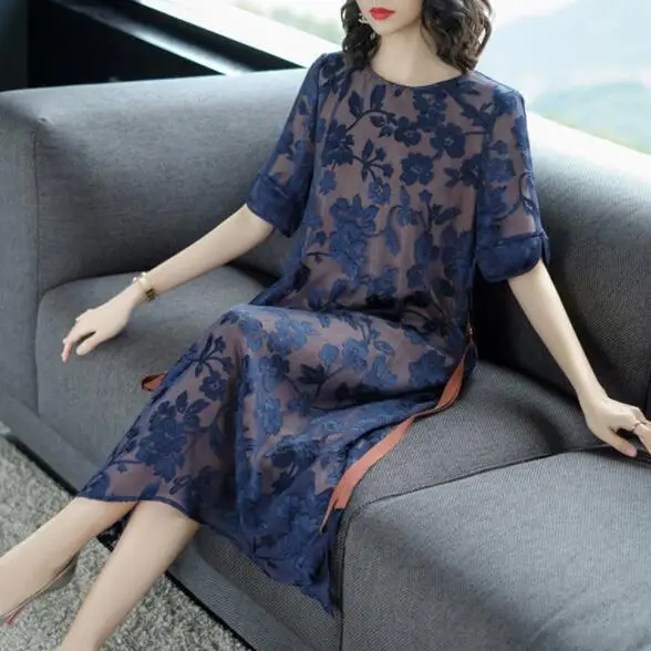 New 2019 Summer Women Dress Short Sleeve Blue O Neck Heavy Dress Large Size Loose Plus Size Mother Clothing DV784
New 2019 Summer Women Dress Short Sleeve Blue O Neck Heavy Dress Large Size Loose Plus Size Mother Clothing DV784