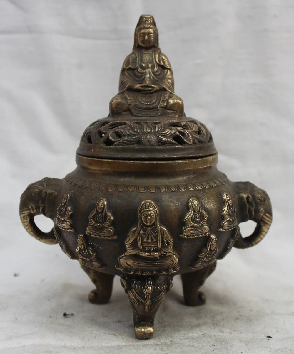 Old China Chinese Folk Copper Guan Yin Kwan-yin Elephant Incense Burner Censer 
Old China Chinese Folk Copper Guan Yin Kwan-yin Elephant Incense Burner Censer