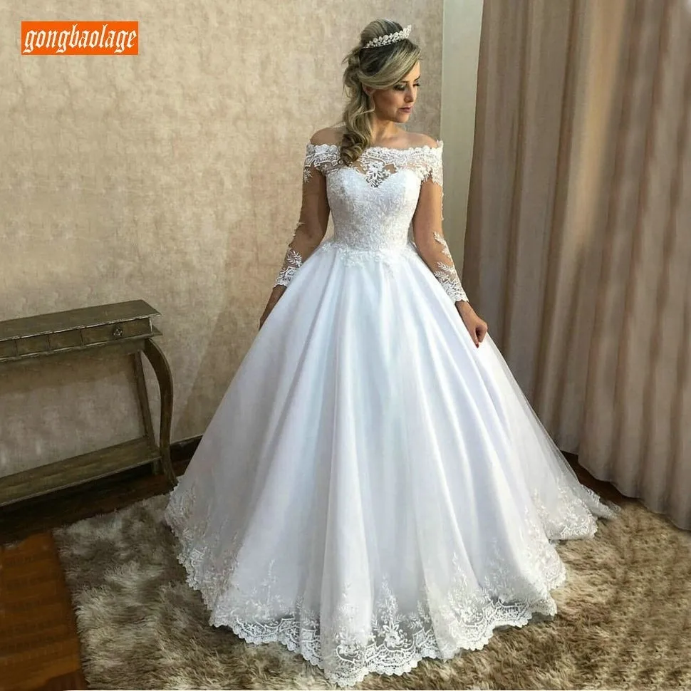 Luxury White Lace Wedding Dresses Long Sleeve 2020 Off Shoulder Ivory Bridal Dress Ball Gown Satin Tulle Appliques Wedding Gowns
Luxury White Lace Wedding Dresses Long Sleeve 2020 Off Shoulder Ivory Bridal Dress Ball Gown Satin Tulle Appliques Wedding Gowns