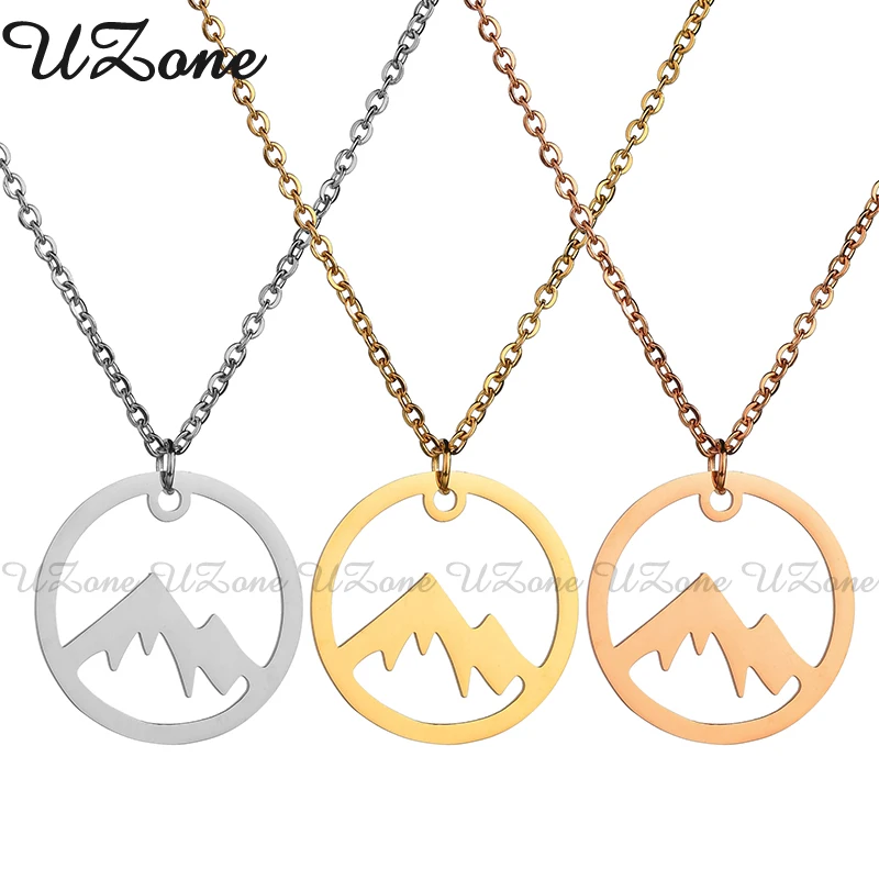 

UZone Steel/Gold Minimalist Mountain Top Pendant Snowy Mountain Necklace Hiking Outdoor Travel Jewelry Mountains Climbing Gifts