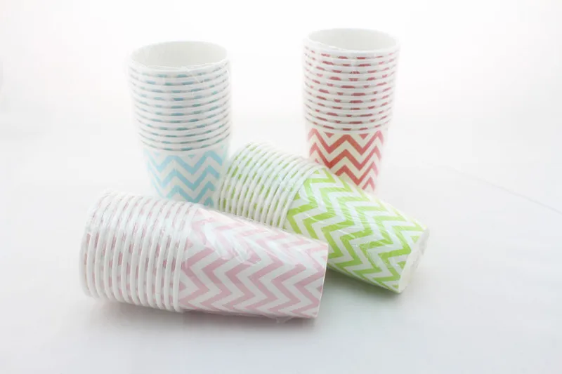 Image 216 PIECES Disposable GREEN CHEVRON Custom Paper Cups for Juice Paper Cup Hot Sale