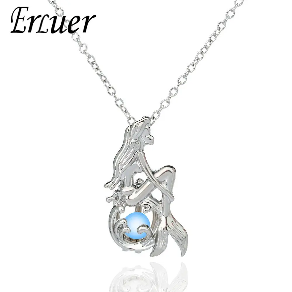 ERLUER Pretty Mermaid Luminous Pendant Necklaces For Women Bead Glow In The Dark Silver Plated Fashion Necklace Halloween gift
ERLUER Pretty Mermaid Luminous Pendant Necklaces For Women Bead Glow In The Dark Silver Plated Fashion Necklace Halloween gift