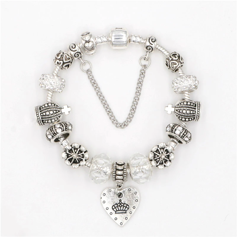 2019 Fashion New Silver Plated Heart-Shaped Pendant Crown White Crystal / Glass Beads Fashion Charm Pandora Bracelet Female Gift
2019 Fashion New Silver Plated Heart-Shaped Pendant Crown White Crystal / Glass Beads Fashion Charm Pandora Bracelet Female Gift