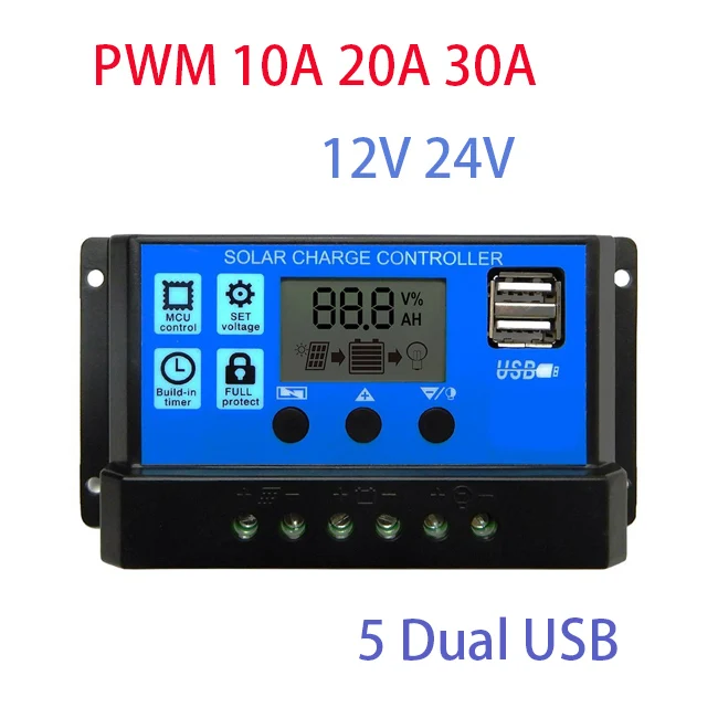 10 X Pieces PWM 10/20/30A Dual USB Solar Panel Battery Regulator Solar Charge Controller DC 12/24V Auto
10 X Pieces PWM 10/20/30A Dual USB Solar Panel Battery Regulator Solar Charge Controller DC 12/24V Auto