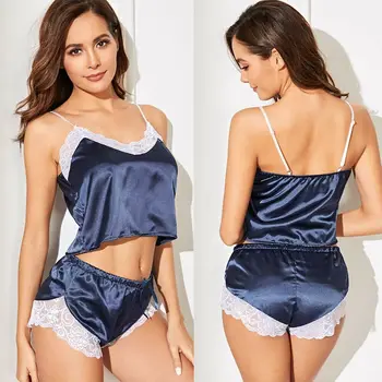 New Women Silk Satin Summer Pajamas Set Ladies Lace Patchwork Sleepwear Camis Shorts Nightwear Lingerie Pajama Sets 2019 Femme
New Women Silk Satin Summer Pajamas Set Ladies Lace Patchwork Sleepwear Camis Shorts Nightwear Lingerie Pajama Sets 2019 Femme