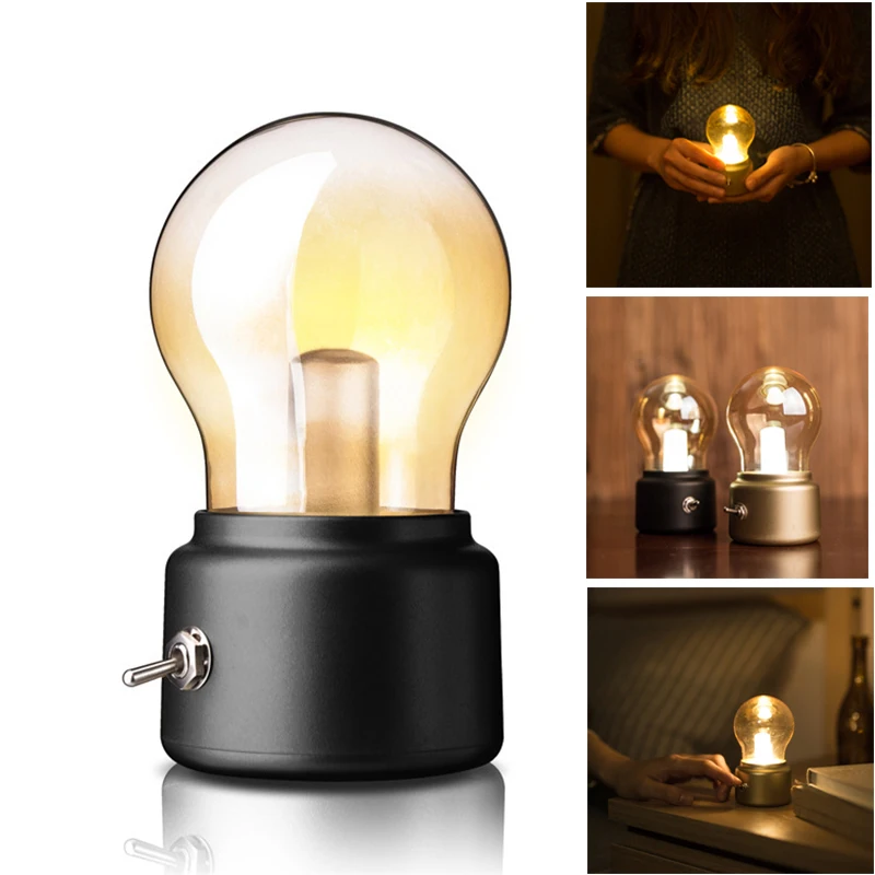Retro Light Bulb Night Lights USB Rechargeable LED Table Lamp Bedroom Bedside Lamps Home Wedding Decoration Christmas Party Gift | Освещение