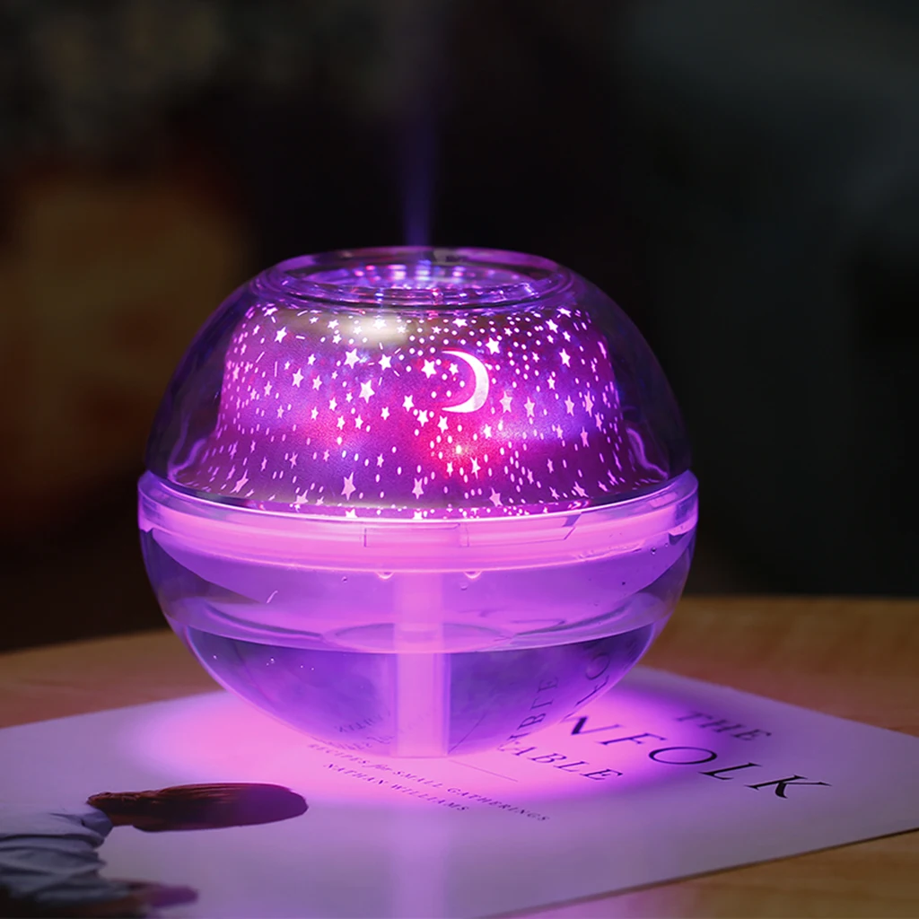 500ml Mini Crystal USB Air Mist Humidifier Purifier Essential Oil Aroma Diffuser Freshener with Star Moon Projection Night Light