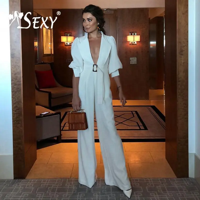 Gosexy New Plunge Deep V Neck Puff Sleeves Lapels Belt With Buckles Flare Legs Women Sexy Fashion Jumpsuits White
Gosexy New Plunge Deep V Neck Puff Sleeves Lapels Belt With Buckles Flare Legs Women Sexy Fashion Jumpsuits White