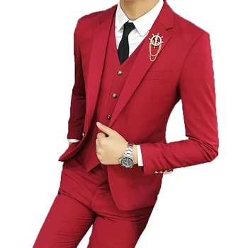 Wedding Suits For Men Red Notched Collar Slim Fit 3 Pieces (Jacket +Vest+Pants) Custom Made Wedding Groom Prom Tuxedos Suits 
Wedding Suits For Men Red Notched Collar Slim Fit 3 Pieces (Jacket +Vest+Pants) Custom Made Wedding Groom Prom Tuxedos Suits