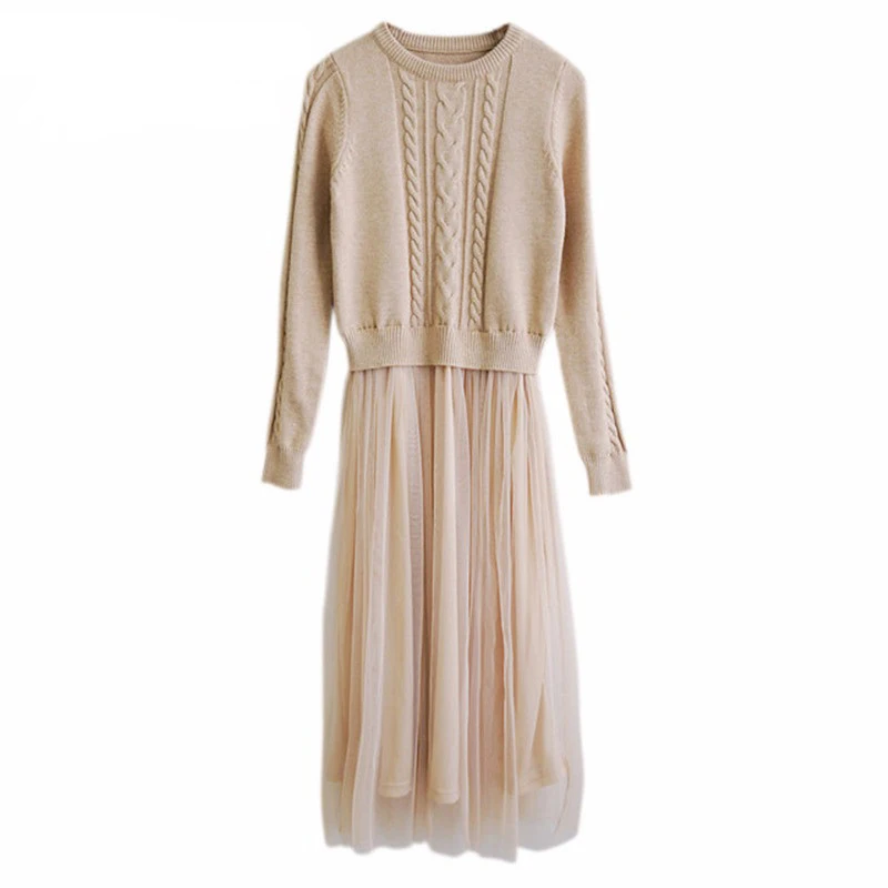 2018 Autumn Winter Dress Women High Temperament O-neck Slim Long Sleeve Knitting Patchwork Mesh Female Solid Color Dresses H206
2018 Autumn Winter Dress Women High Temperament O-neck Slim Long Sleeve Knitting Patchwork Mesh Female Solid Color Dresses H206