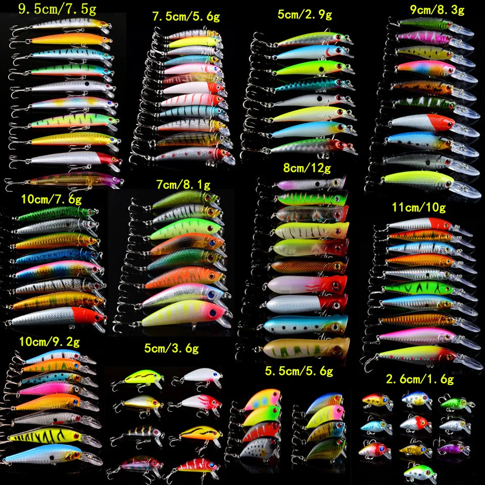 New 110pcs/lot Fishing Lures Mixed 12 Models Wobblers Fishing Tackle High Quality Minnow/Popper/Crank/VIB bait Mix Hard Baits
New 110pcs/lot Fishing Lures Mixed 12 Models Wobblers Fishing Tackle High Quality Minnow/Popper/Crank/VIB bait Mix Hard Baits