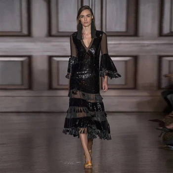 High Quality Women Sexy Black Shining Sequin Dress Fashion Long Flare Sleeve Midi Celebrity Cocktail Party Dress Wholesale 2018
High Quality Women Sexy Black Shining Sequin Dress Fashion Long Flare Sleeve Midi Celebrity Cocktail Party Dress Wholesale 2018