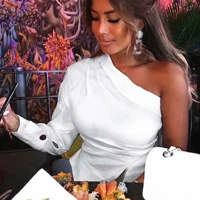 Summer Slim blouse shirt women 2019 Leaky shoulder shirt personality wild asymmetric pleated shoulder blouse Top Shirt women
Summer Slim blouse shirt women 2019 Leaky shoulder shirt personality wild asymmetric pleated shoulder blouse Top Shirt women