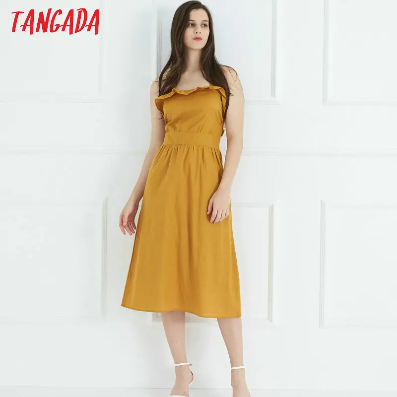 Tangada korean chic dress back bow fashion women sundress 2019 ruffles spaghetti strap cotton linen dresses beach vestidos CE12
Tangada korean chic dress back bow fashion women sundress 2019 ruffles spaghetti strap cotton linen dresses beach vestidos CE12