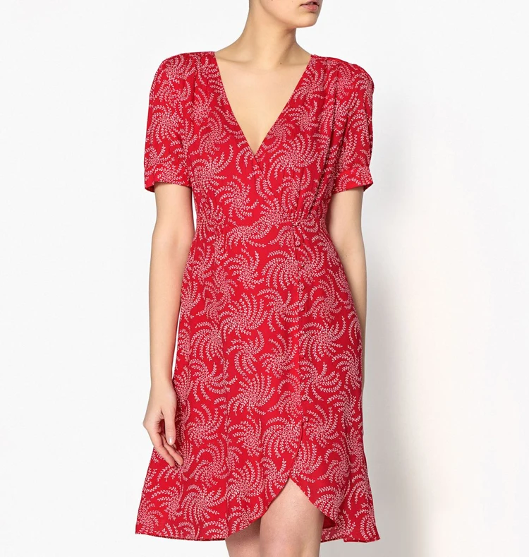 French elegant summer new V-neck print short-sleeved ruffled dress women's clothing
French elegant summer new V-neck print short-sleeved ruffled dress women's clothing