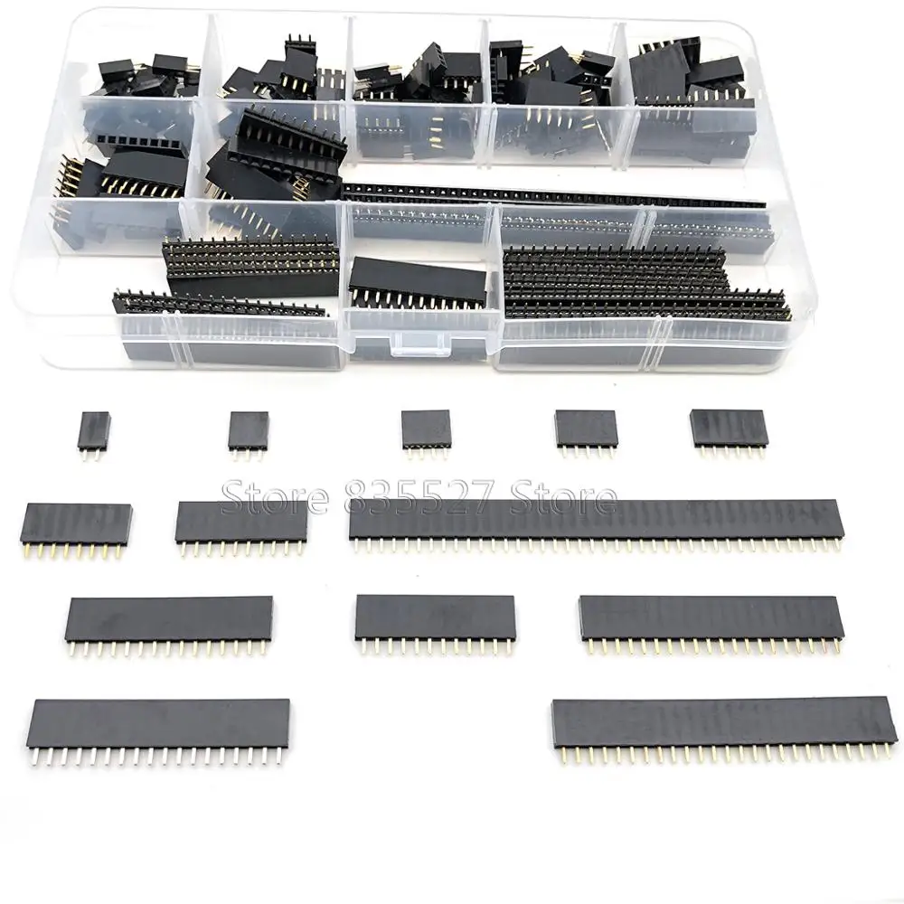 150pcs/sets 2.54mm single row pin socket Female Header connector 2/3/4/5/6/7/8/10/12/15/18/20/25/40pin PCB board combination Kit
150pcs/sets 2.54mm single row pin socket Female Header connector 2/3/4/5/6/7/8/10/12/15/18/20/25/40pin PCB board combination Kit
