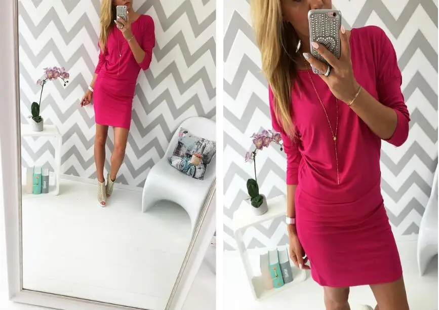 Autumn winter new candy-colored casual red gray black blue dress bottoming Women mini O neck clothing
Autumn winter new candy-colored casual red gray black blue dress bottoming Women mini O neck clothing
