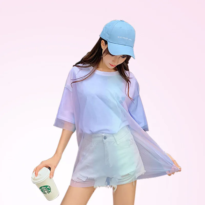 Fashion Personality Rainbow Gradient Color Mesh Stitching Design T Shirt Harajuku Summer Kawaii T-shirts Korean Girls White Top
Fashion Personality Rainbow Gradient Color Mesh Stitching Design T Shirt Harajuku Summer Kawaii T-shirts Korean Girls White Top