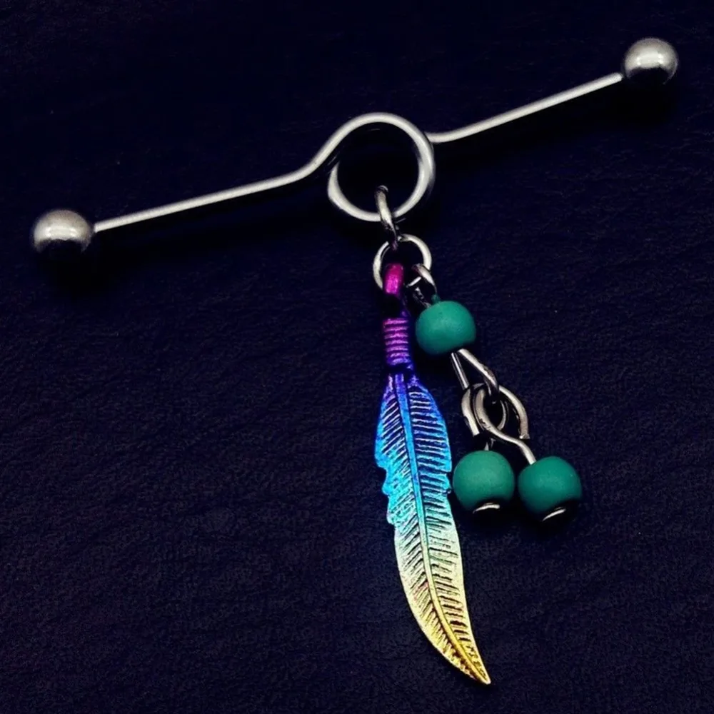 Feather & Beads Industrial Piercings 316L Stainless Steel Barbell Stud Ear Cartilage Nail Body Jewelry
Feather & Beads Industrial Piercings 316L Stainless Steel Barbell Stud Ear Cartilage Nail Body Jewelry
