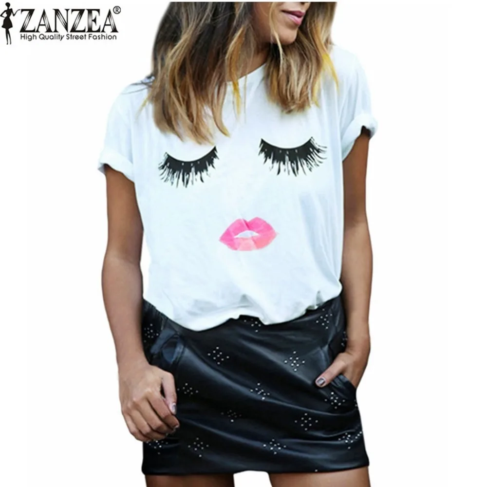 Zanzea New Arrival 2019 Summer Style Women Elegant Lashes Lip Print T Shirt Casual Loose Simple O Neck White Top Tees Blusas
Zanzea New Arrival 2019 Summer Style Women Elegant Lashes Lip Print T Shirt Casual Loose Simple O Neck White Top Tees Blusas