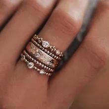 5 cái/lốc Punk Phong Cách Rose Gold Stackable Nhẫn Midi Finger Knuckle Nhẫn Sparkly Boho Pha Lê Nhạc Chuông Set cho Phụ Nữ đồ trang sức Quà Tặng(China)