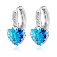 Pendientes de piedra de Zirconia cúbica de joyería de plata de ley 925 pura Real de banda de corazón de colores regalos de mujer de alta calidad(China)
