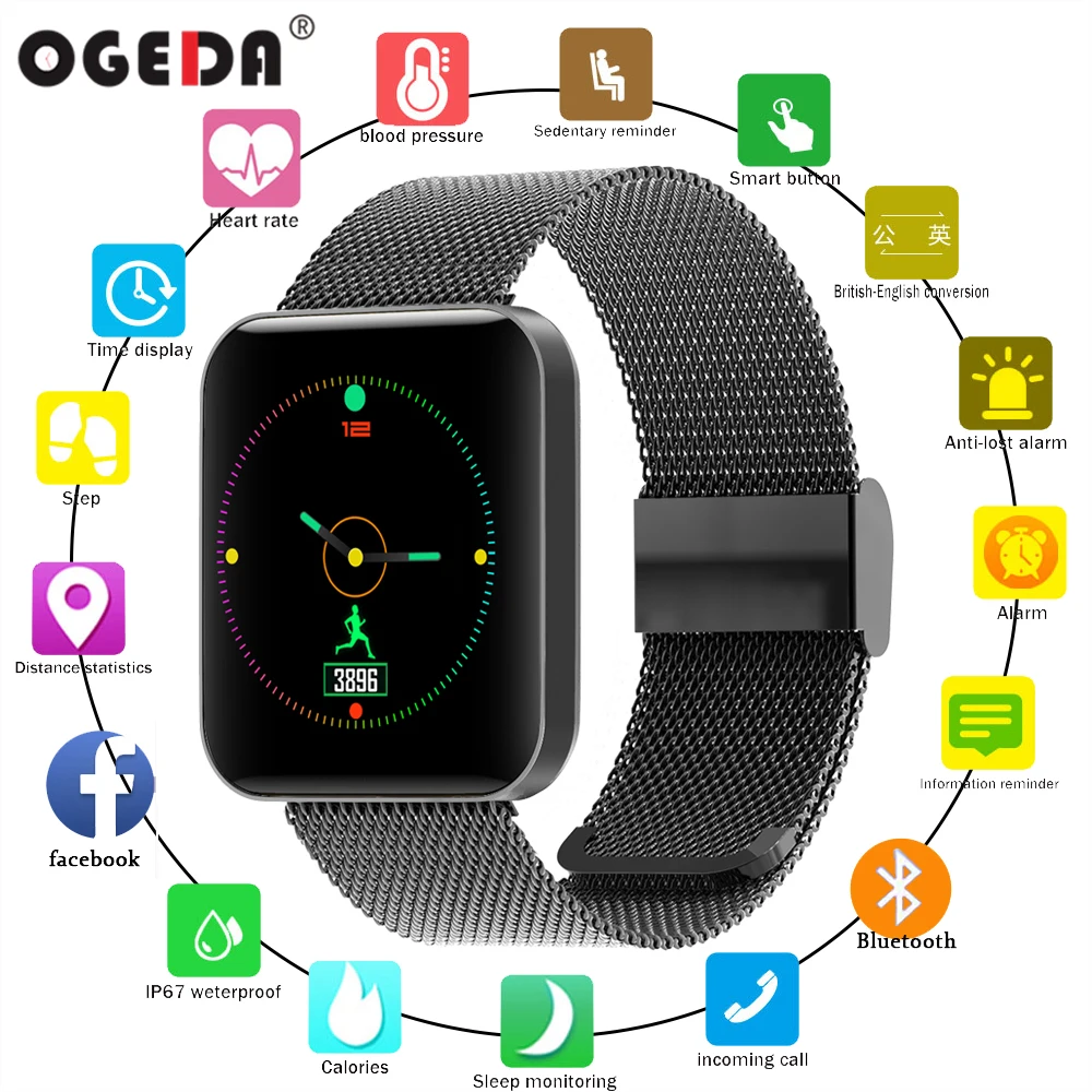 2019 OGEDA Smart Watch Men's Sports Fitness Tracker Heart Rate and Blood Pressure Monitor IP67 Waterproof Women's Smart Watch
2019 OGEDA Smart Watch Men's Sports Fitness Tracker Heart Rate and Blood Pressure Monitor IP67 Waterproof Women's Smart Watch
