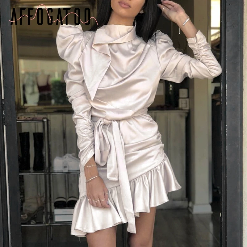 Affogatoo Sexy elegant ruffle ruched satin dress women Vintage Long sleeve asymmetrical sash short dresses Party club bow ladies
Affogatoo Sexy elegant ruffle ruched satin dress women Vintage Long sleeve asymmetrical sash short dresses Party club bow ladies