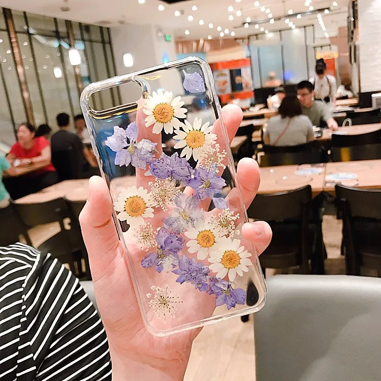 Настоящий сухой цветок для iPhone X XS MAX XR 8 Plus 7 6 6S чехол задняя крышка бампер модный