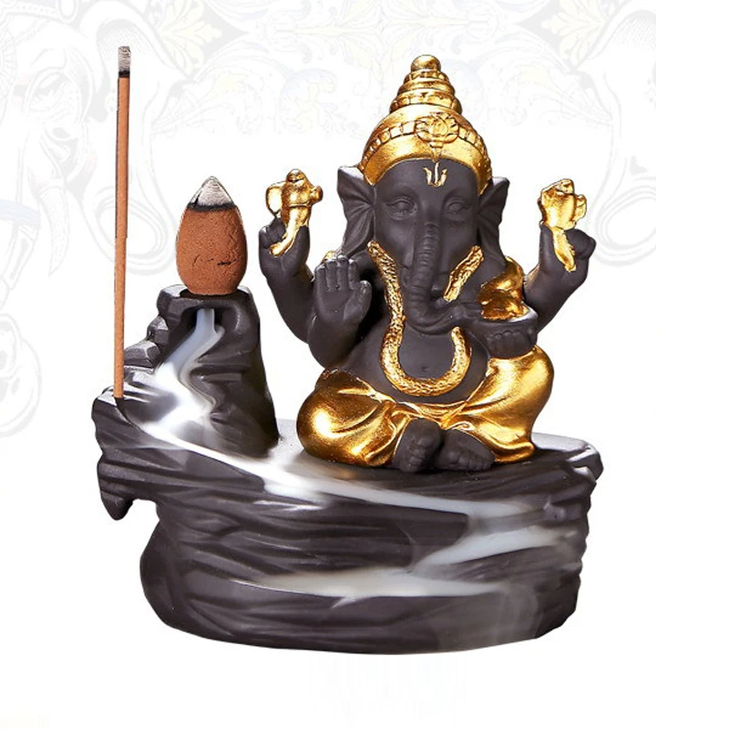 Stick Holders Ganesha Backflow Incense Burner Elephant god Emblem Auspicious and Success Ceramic Cone Censer Home Decor
Stick Holders Ganesha Backflow Incense Burner Elephant god Emblem Auspicious and Success Ceramic Cone Censer Home Decor