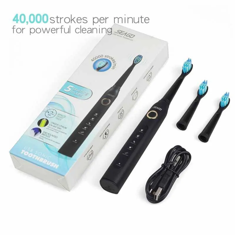 SEAGO SG-507 Sonic Electric Toothbrush Adult Timer Brush USB Charger Rechargeable Tooth Brushes with 3pcs Replacement Heads
SEAGO SG-507 Sonic Electric Toothbrush Adult Timer Brush USB Charger Rechargeable Tooth Brushes with 3pcs Replacement Heads