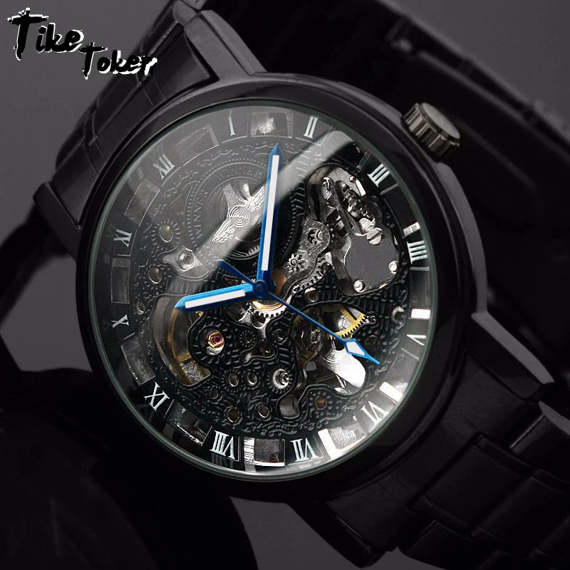 Fashion clock Mechanical clock For men Black steel brand Hohl Skeleton Drawer wristwaves 11
Fashion clock Mechanical clock For men Black steel brand Hohl Skeleton Drawer wristwaves 11