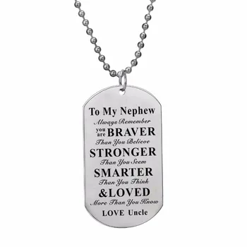 12PC/Lot You Are Braver Stainless Steel Military Dog Tag Pendant Uncle Love Nephew Necklace Gift For Women Girls Family Jewelry
12PC/Lot You Are Braver Stainless Steel Military Dog Tag Pendant Uncle Love Nephew Necklace Gift For Women Girls Family Jewelry