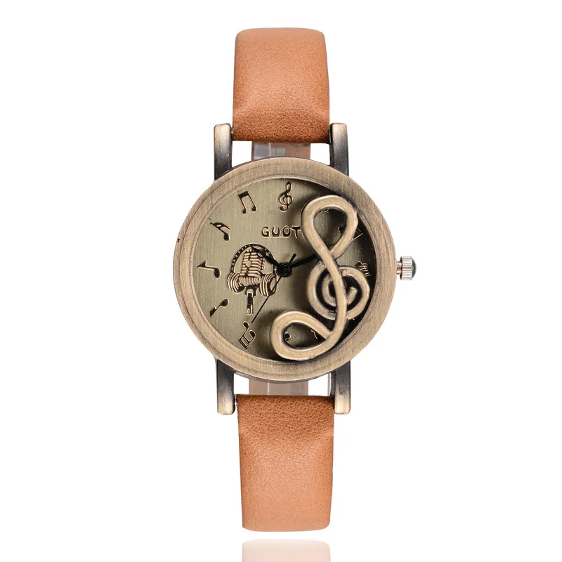 

Luxfacigoo Women Watches Elegant Musical Note Carving Decorate Leather Strap Wristwatch Ladies Casual Quartz Watch TT@88