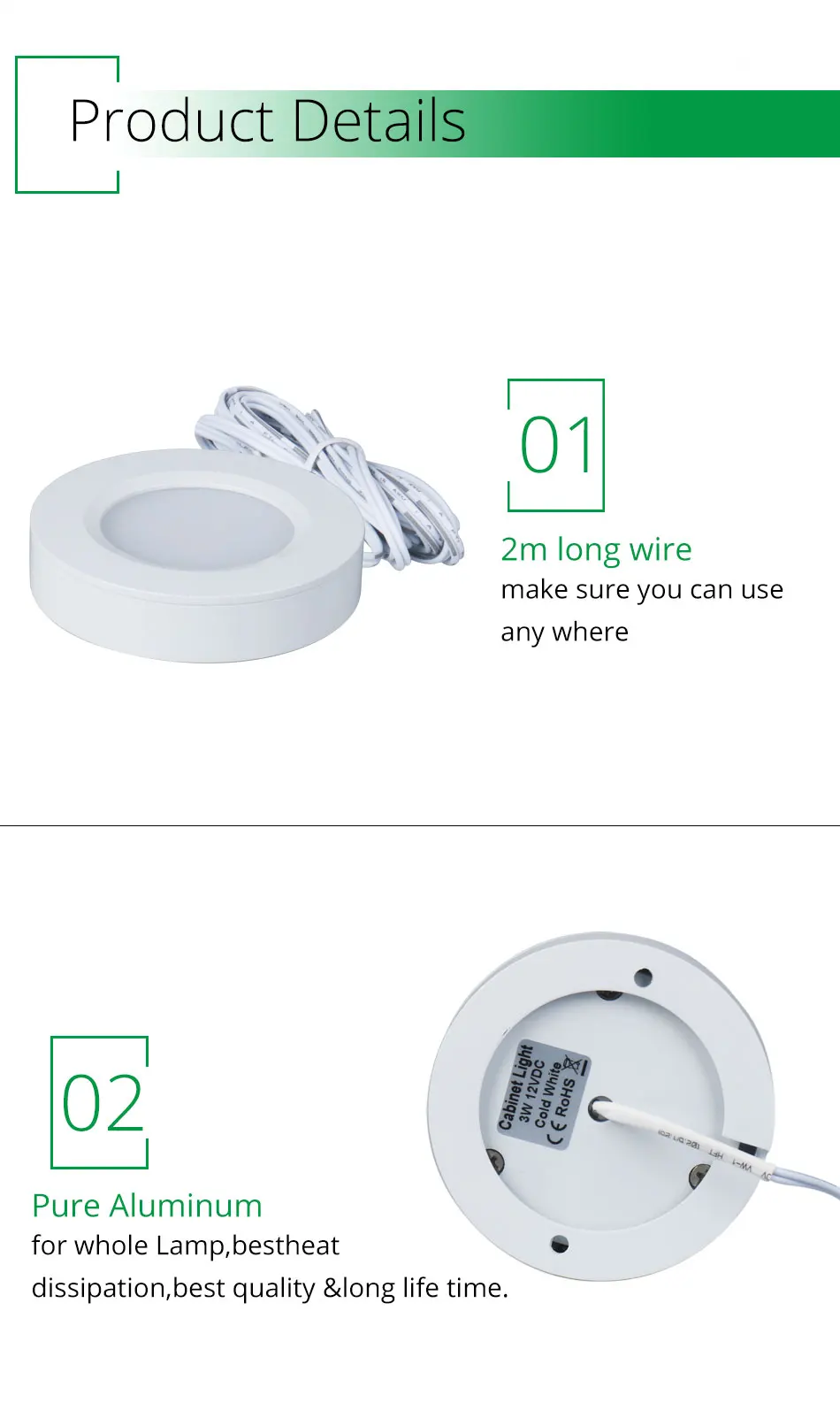 Under Cabinet Lights Closet Lamp 12VDC 3W LED Cupboard Light Aluminum Round Shape Lamps For Kitchen Counter Lighting Bookshelf (6)