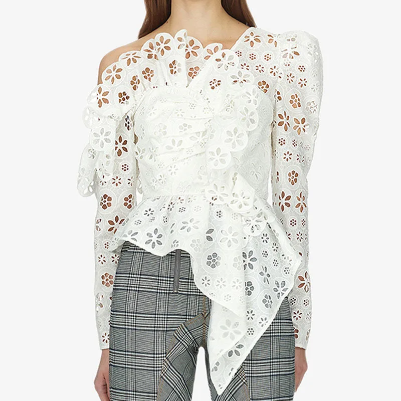 HIGH QUALITY New Fashion 2019 Designer Blouse Tops Women's Long Sleeve One-shoulder Asymmetrical Lace Blouse
HIGH QUALITY New Fashion 2019 Designer Blouse Tops Women's Long Sleeve One-shoulder Asymmetrical Lace Blouse