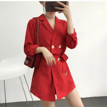 Polyester With Belt Suits Women Blazer Double Breasted Women Blazers and Jackets Long Blazer Women Work Office Fashion 2018 Red
Polyester With Belt Suits Women Blazer Double Breasted Women Blazers and Jackets Long Blazer Women Work Office Fashion 2018 Red